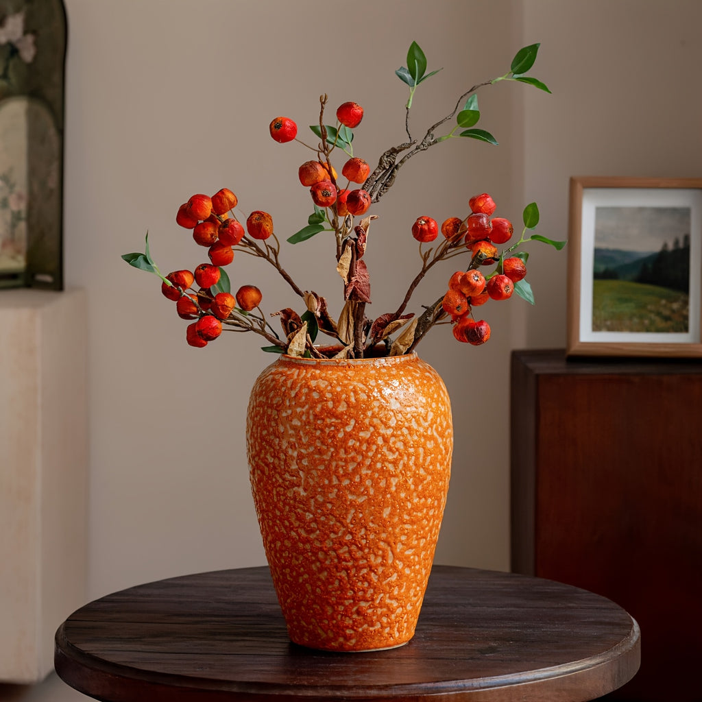 Cache-pot en céramique orange à glaçure mouchetée — H 32 cm
