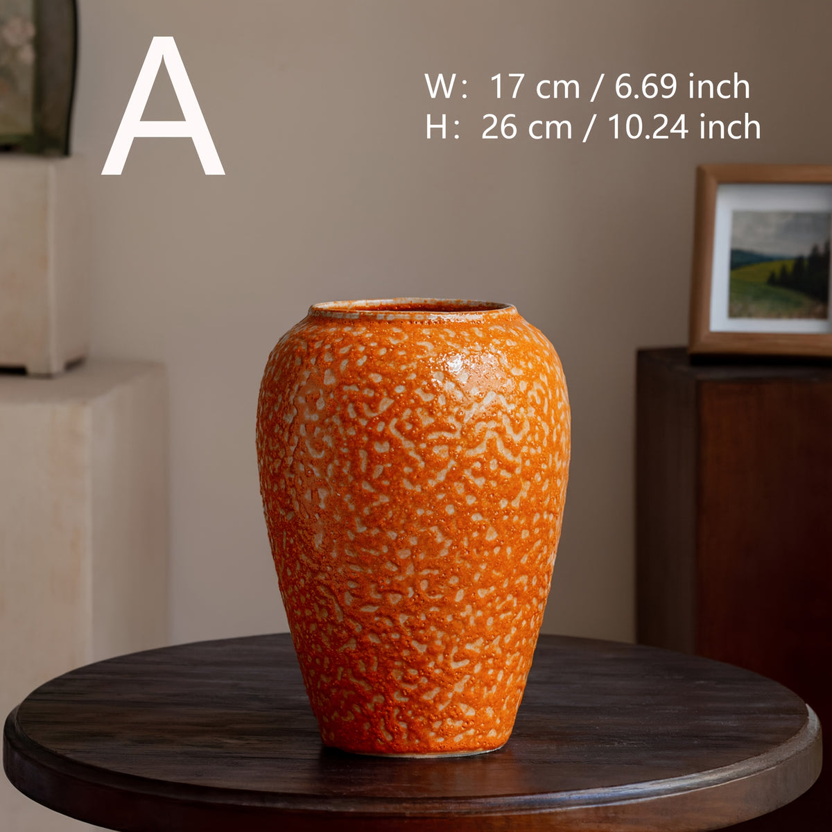 Cache-pot en céramique orange à glaçure mouchetée — H 32 cm