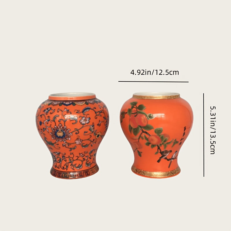 Cache-pot en céramique orange peint main Ø 13 cm — 2 motifs