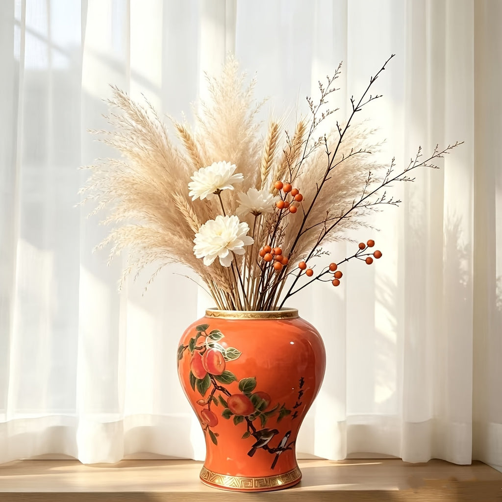 Cache-pot en céramique orange peint main Ø 13 cm — 2 motifs