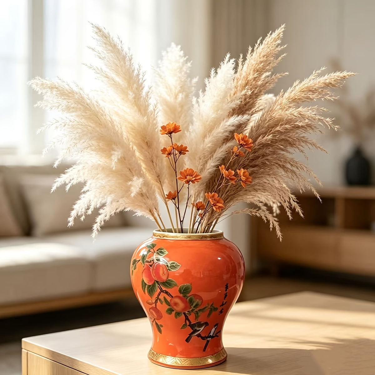 Cache-pot en céramique orange peint main Ø 13 cm — 2 motifs