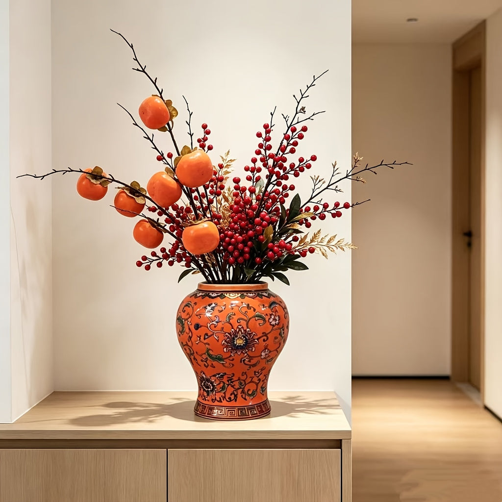 Cache-pot en céramique orange peint main Ø 13 cm — 2 motifs