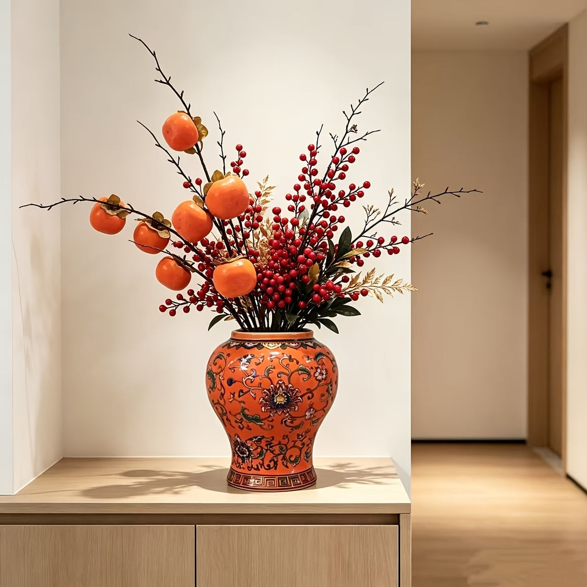 Cache-pot en céramique orange peint main Ø 13 cm — 2 motifs
