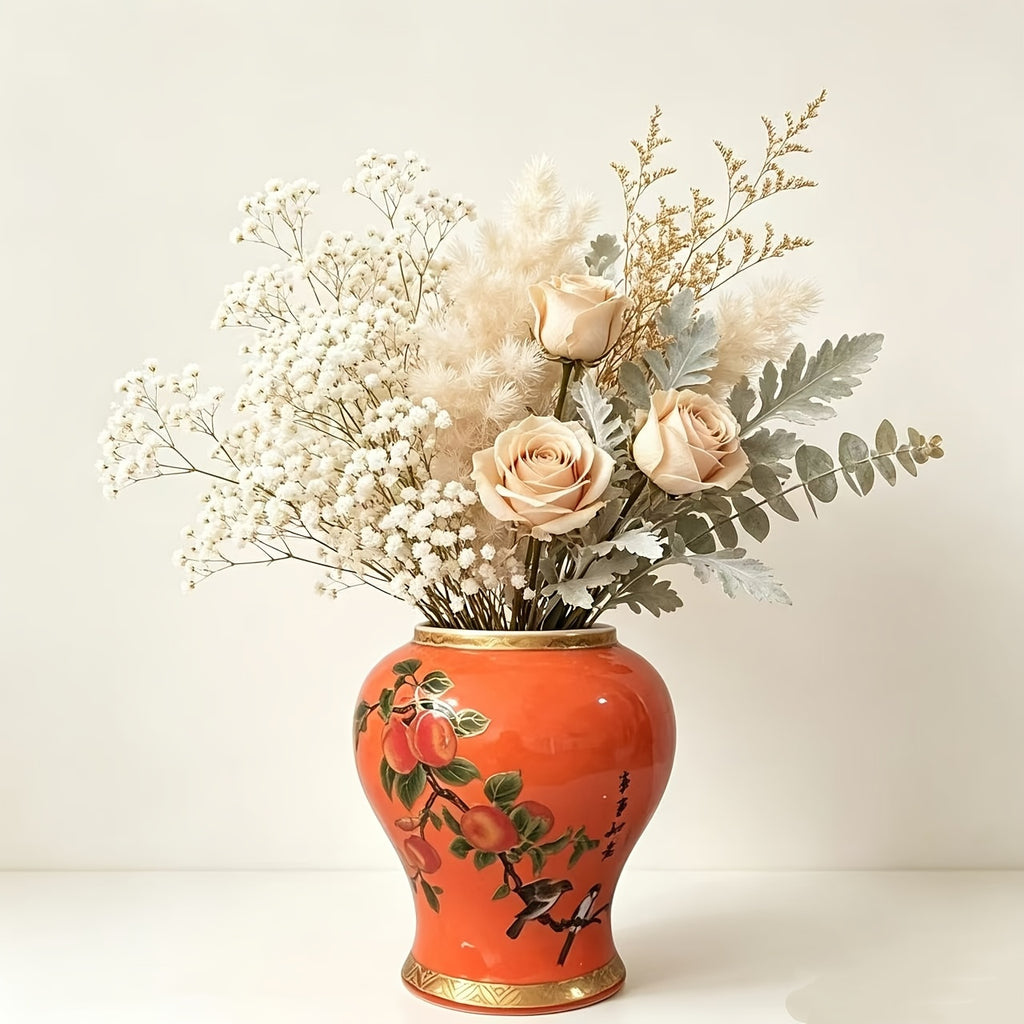 Cache-pot en céramique orange peint main Ø 13 cm — 2 motifs