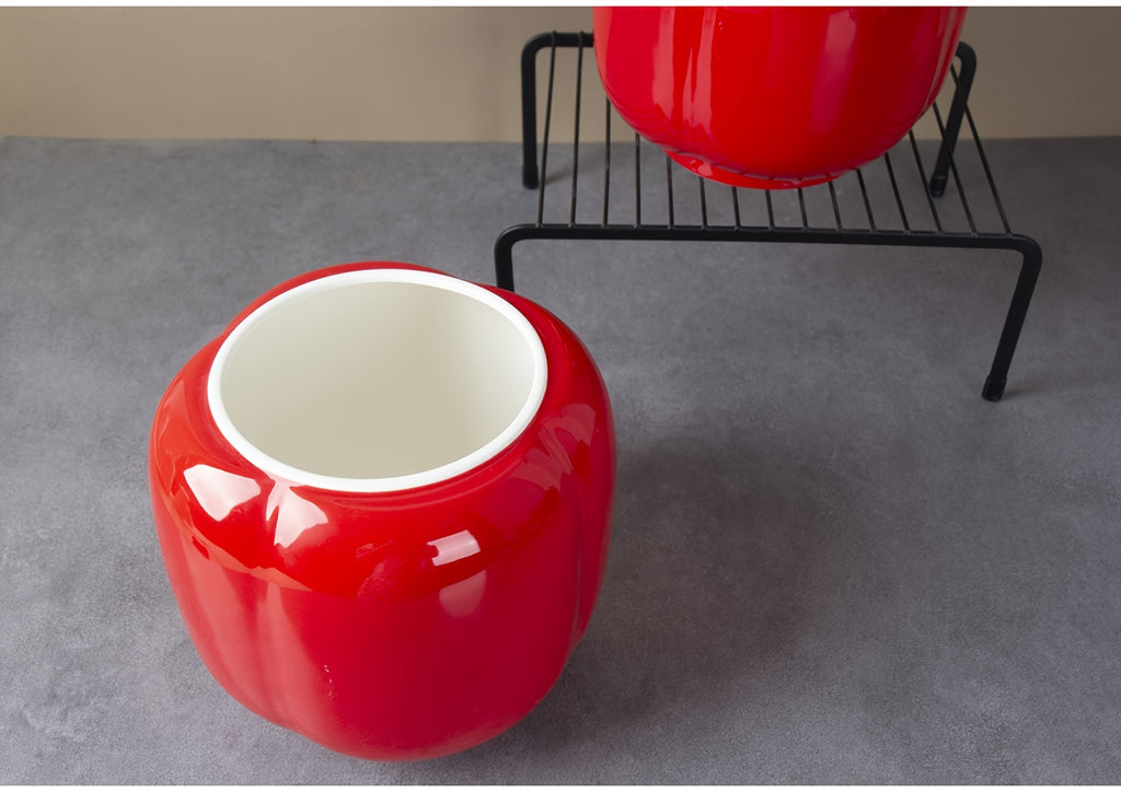 Cache-pot céramique rouge brillant Ø 17 cm forme lanterne