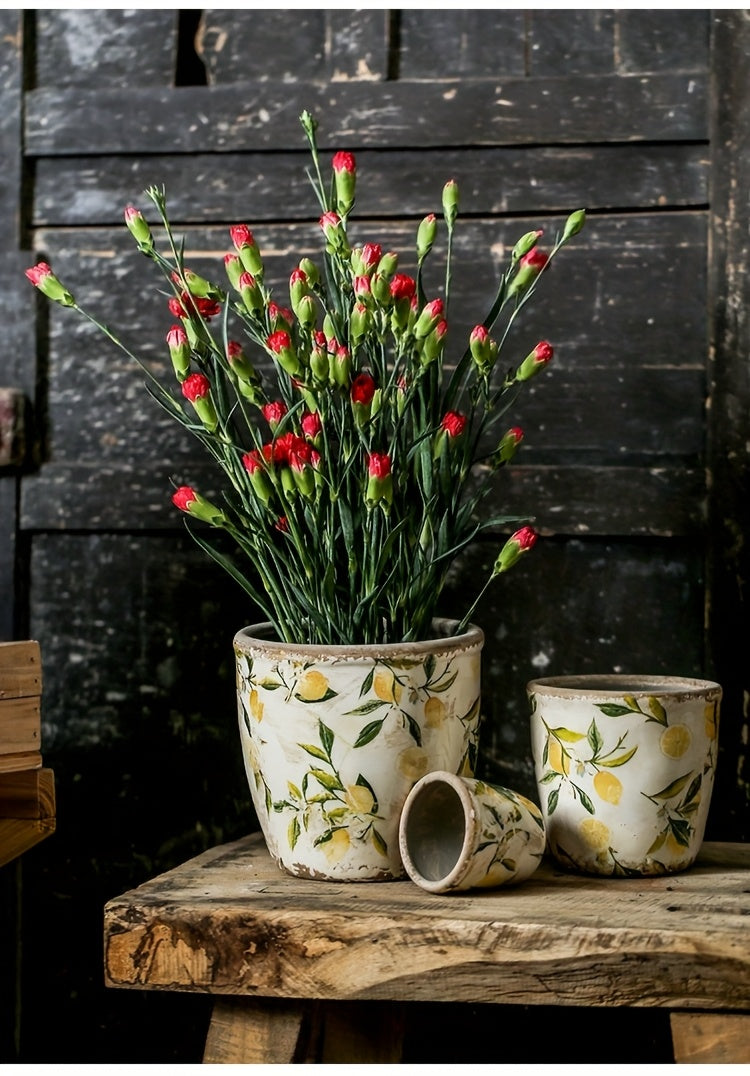 Cache-pot en céramique vintage motif citron Ø 13 ou 15 cm