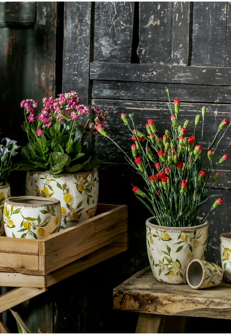 Cache-pot en céramique vintage motif citron Ø 13 ou 15 cm