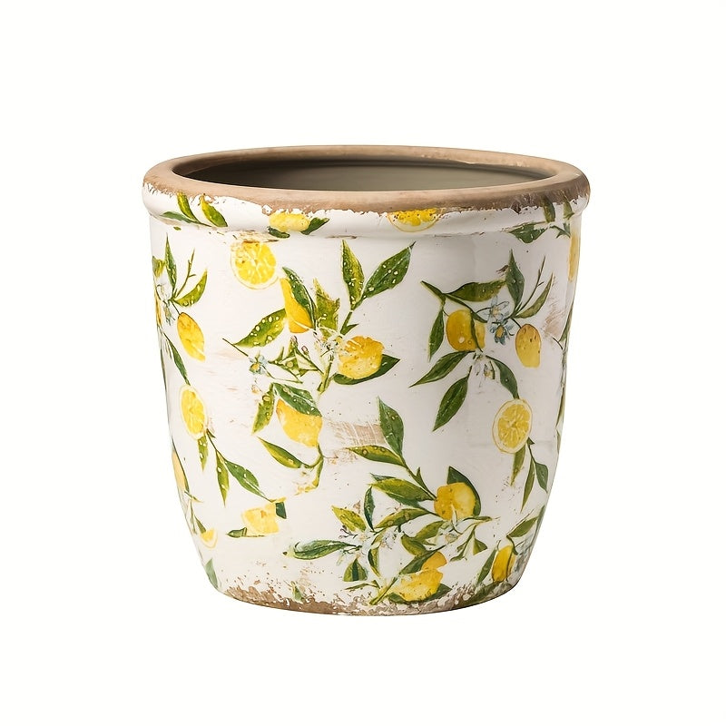 Cache-pot en céramique vintage motif citron Ø 13 ou 15 cm