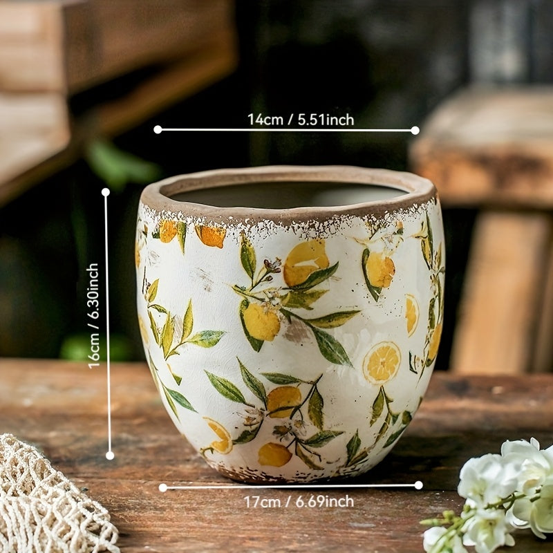 Cache-pot en céramique vintage motif citron Ø 13 ou 15 cm