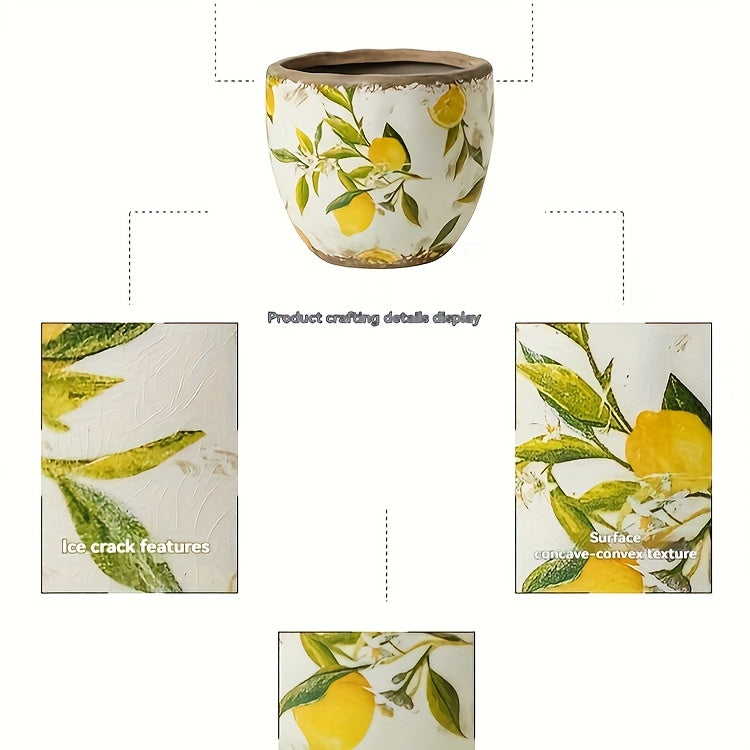 Cache-pot en céramique vintage motif citron Ø 13 ou 15 cm