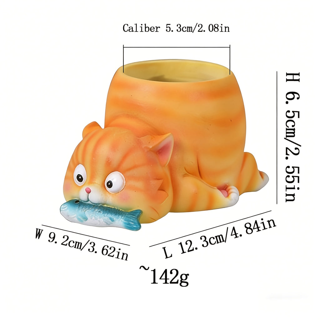 Mignon Petit Pot de Fleur Chat Orange