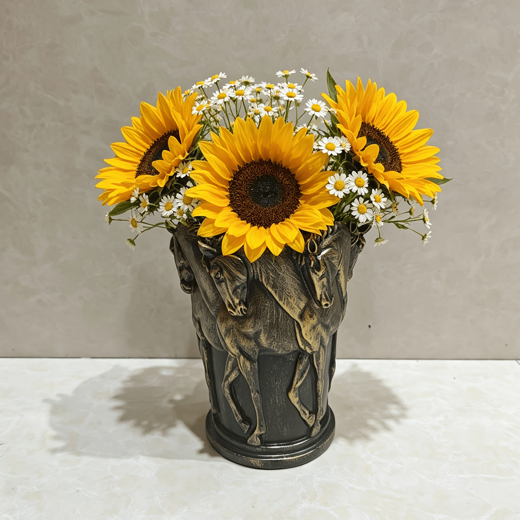 Cache-pot cheval en résine effet bronze — Noir vintage 23 cm