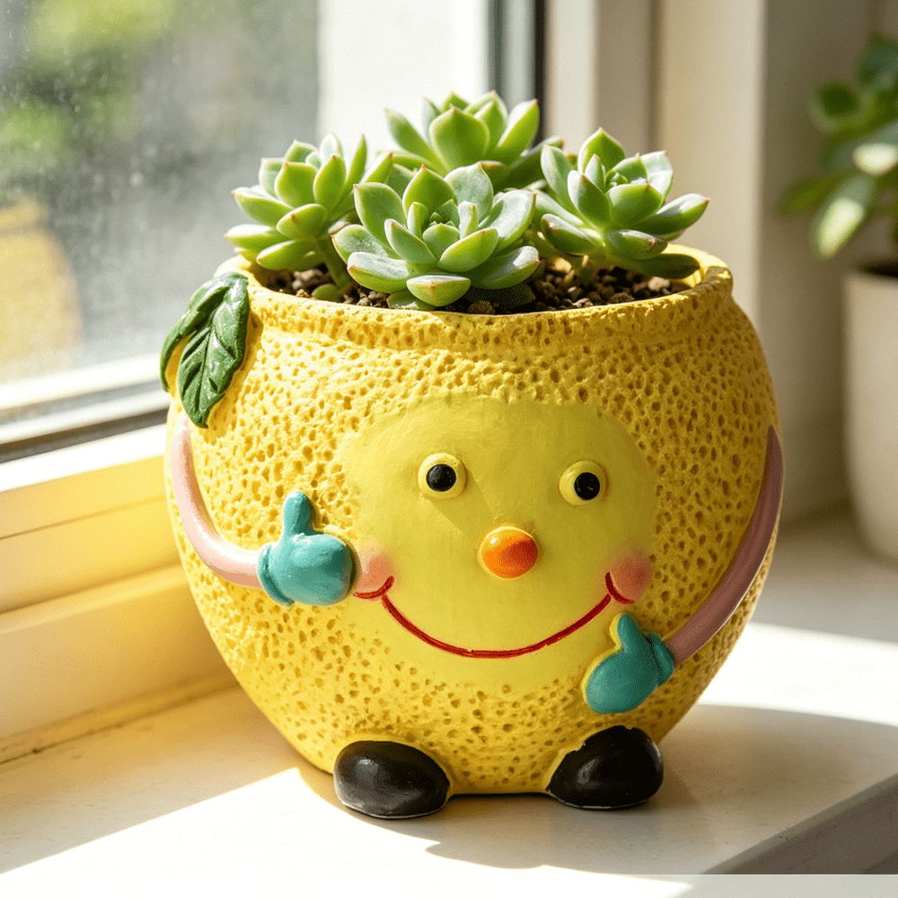 Cache-pot citron jaune Ø 17 cm — lot de 2 pour succulentes