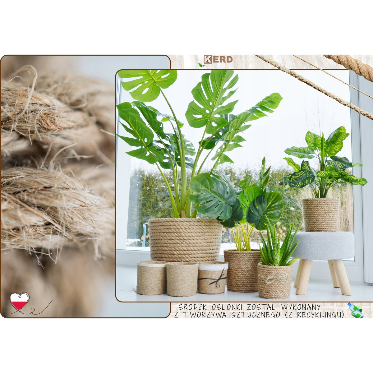 Cache-pot en corde de jute Ø 24 cm — Naturel pour intérieur