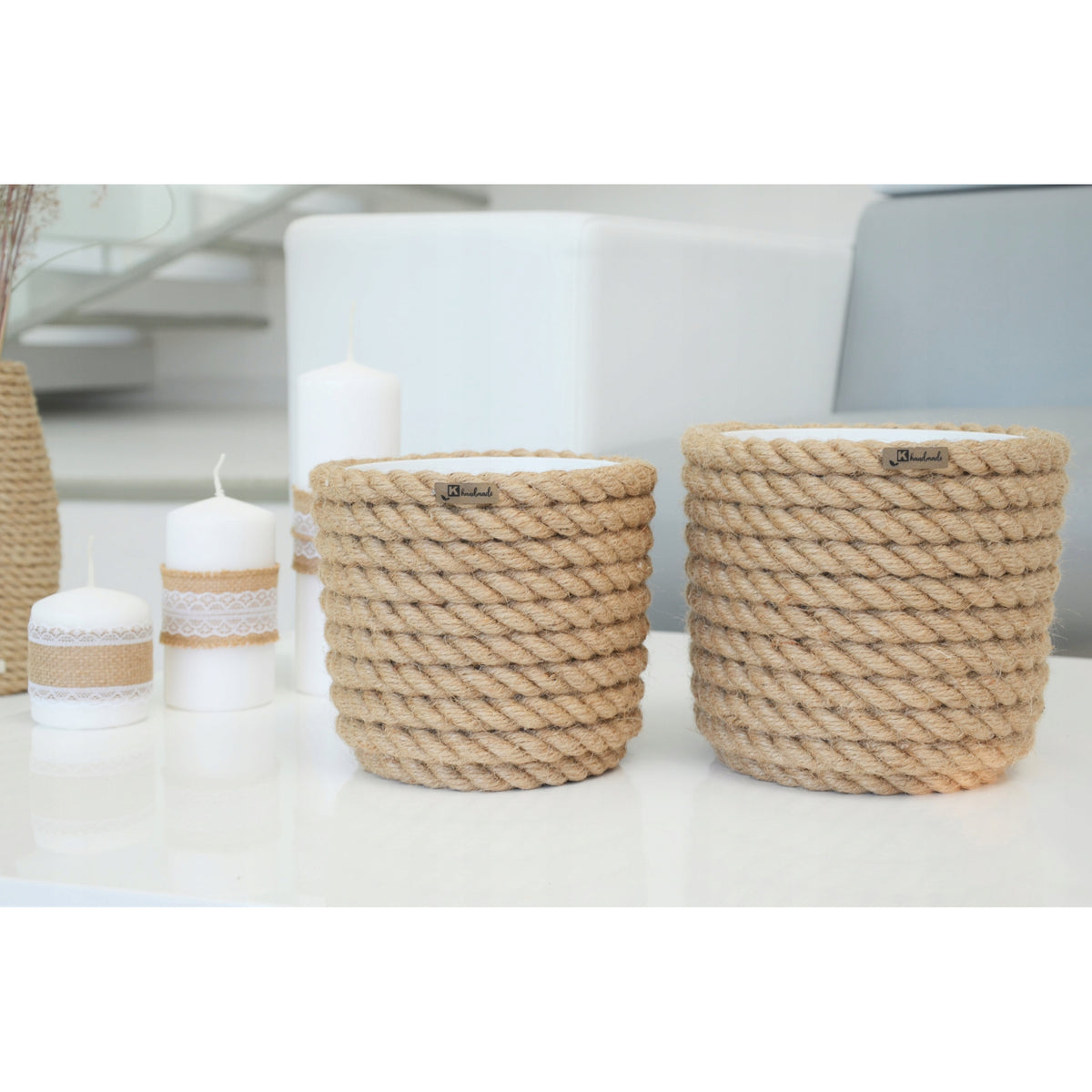 Cache-pot en corde de jute Ø 24 cm — Naturel pour intérieur