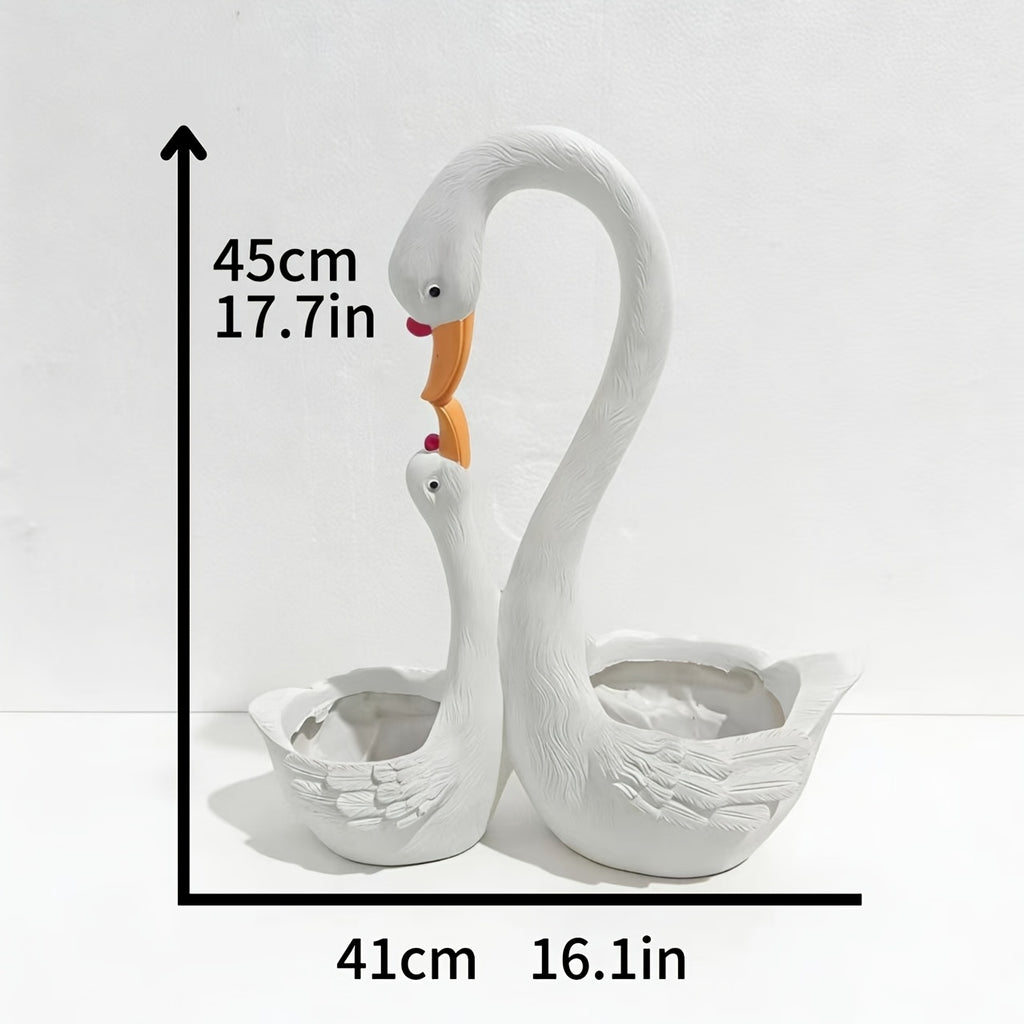 Cache-pot cygne blanc 41 cm en résine pour jardin et terrasse