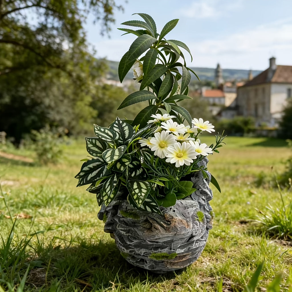 Cache-pot cygne effet pierre 40 cm pour jardin et terrasse