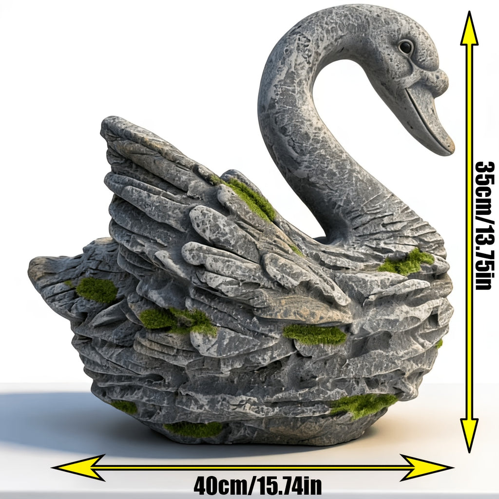 Cache-pot cygne effet pierre 40 cm pour jardin et terrasse