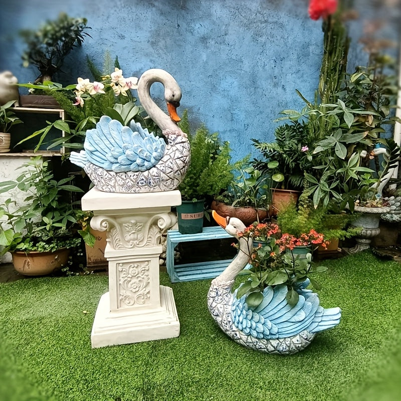 Cache-pot cygne 43 cm — grande statue à finition mosaïque