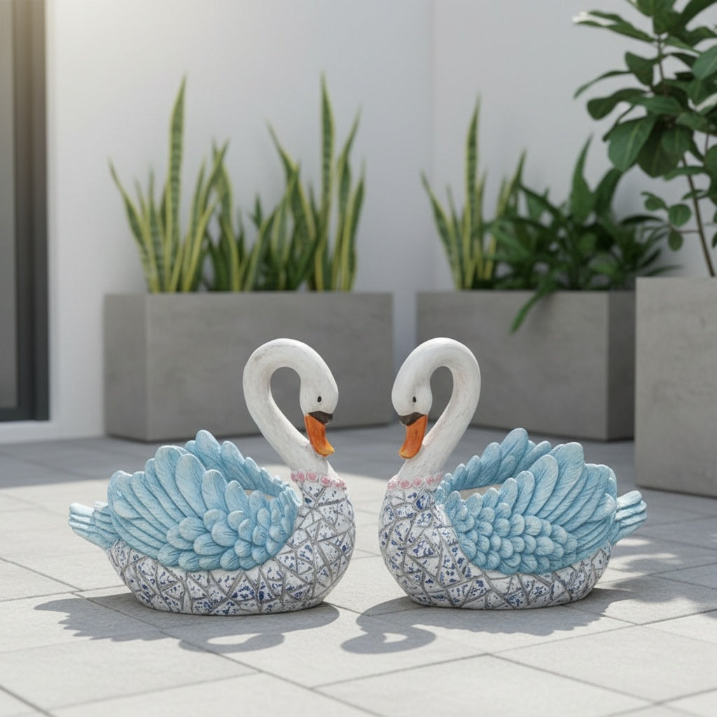 Cache-pot cygne 43 cm — grande statue à finition mosaïque