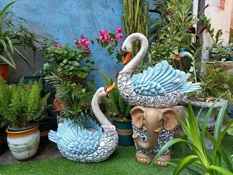 Cache-pot cygne 43 cm — grande statue à finition mosaïque
