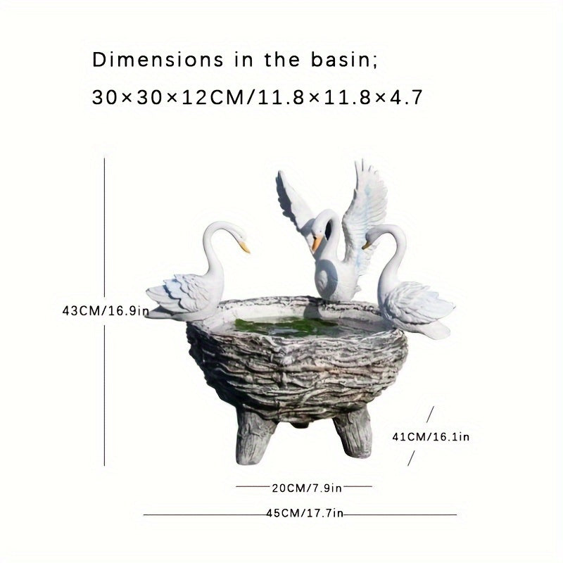 Cache-pot 3 cygnes en résine effet pierre pour jardin 45 cm
