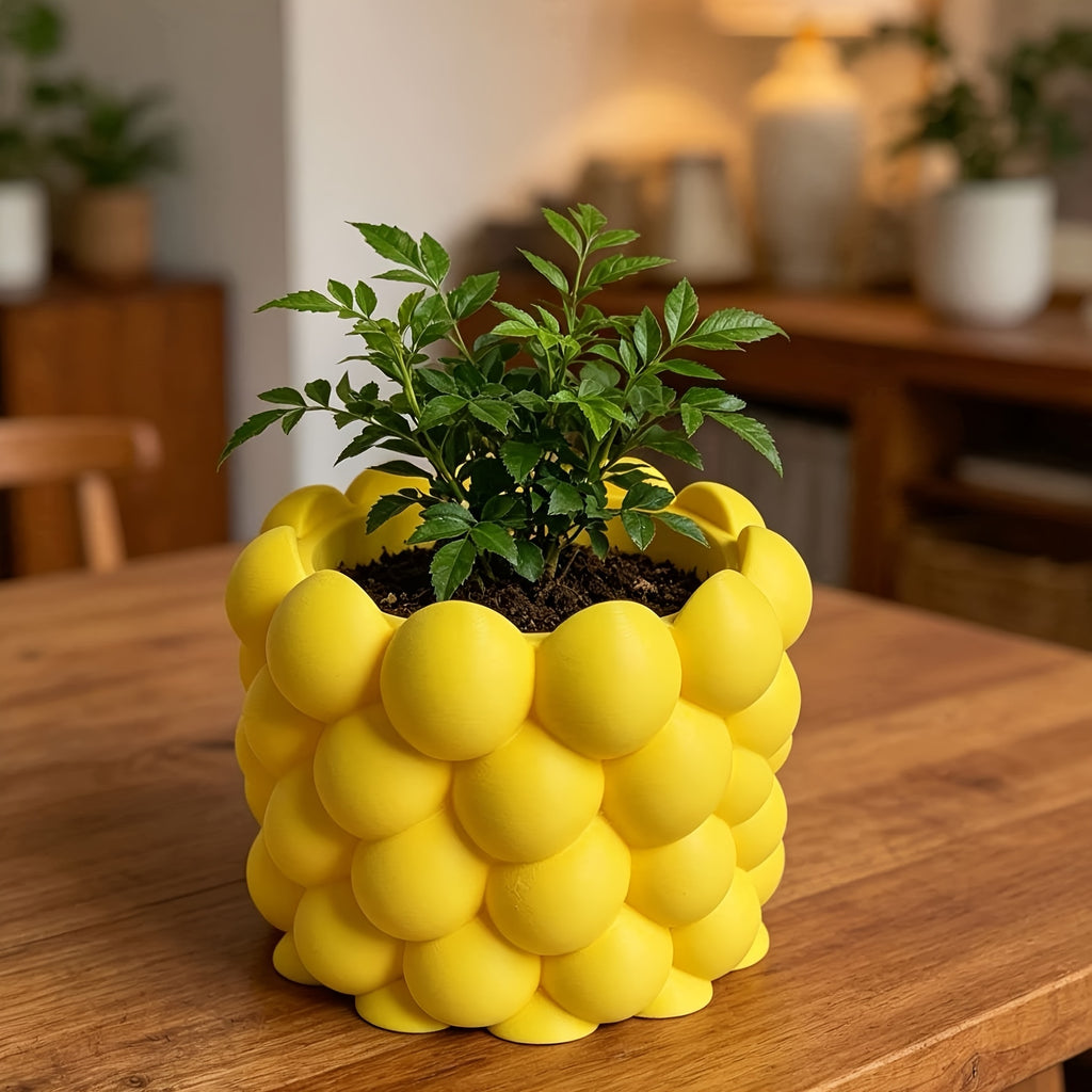 Cache-pot design à bulles jaune vif Ø 13 cm pour le bureau