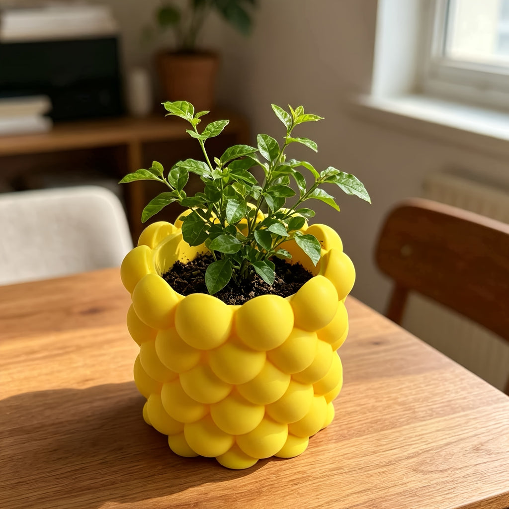 Cache-pot design à bulles jaune vif Ø 13 cm pour le bureau