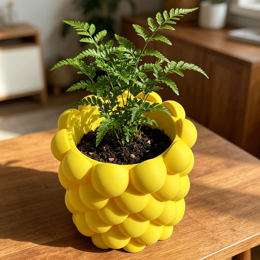 Cache-pot design à bulles jaune vif Ø 13 cm pour le bureau