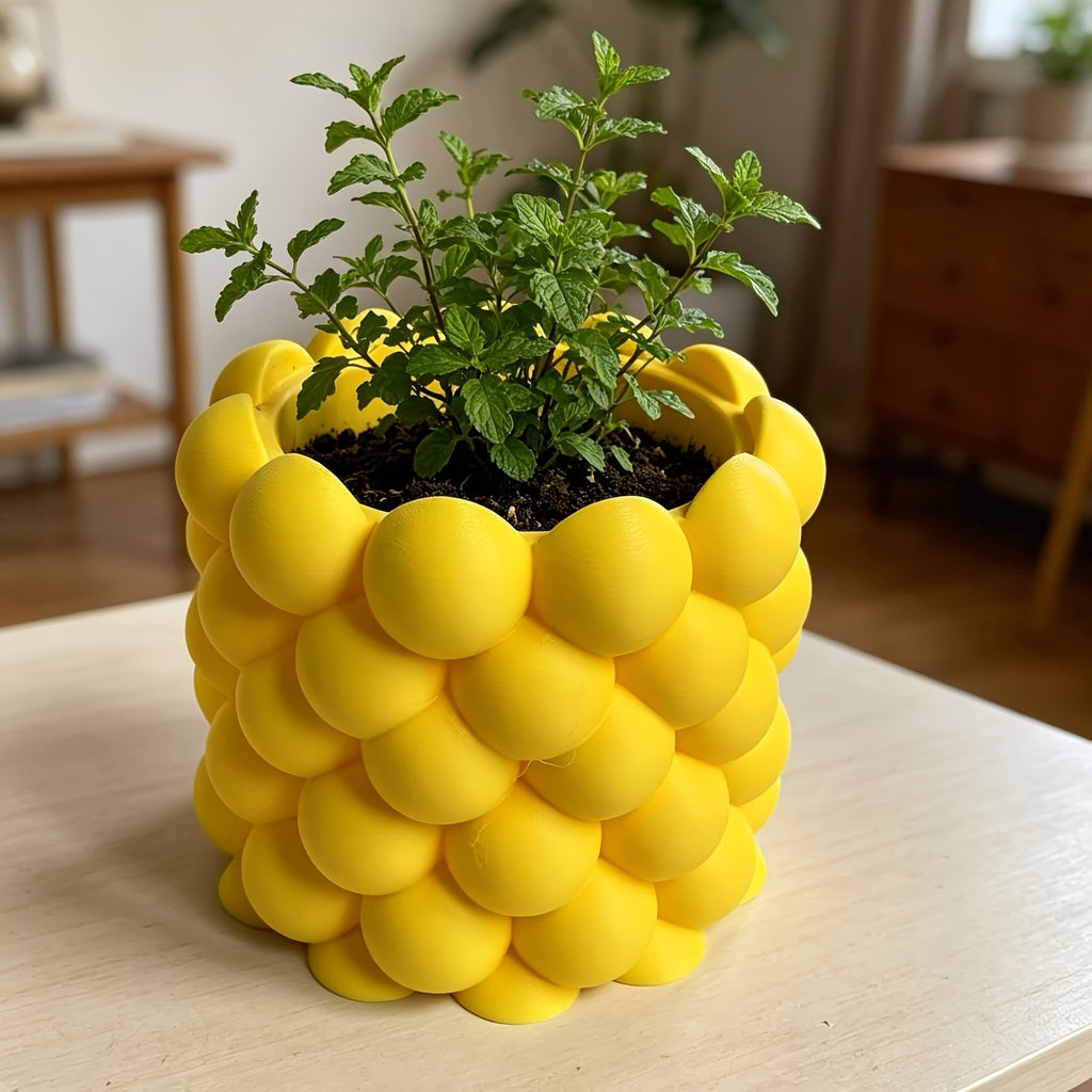 Cache-pot design à bulles jaune vif Ø 13 cm pour le bureau