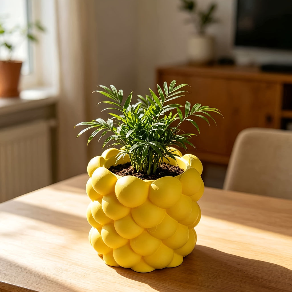 Cache-pot design à bulles jaune vif Ø 13 cm pour le bureau