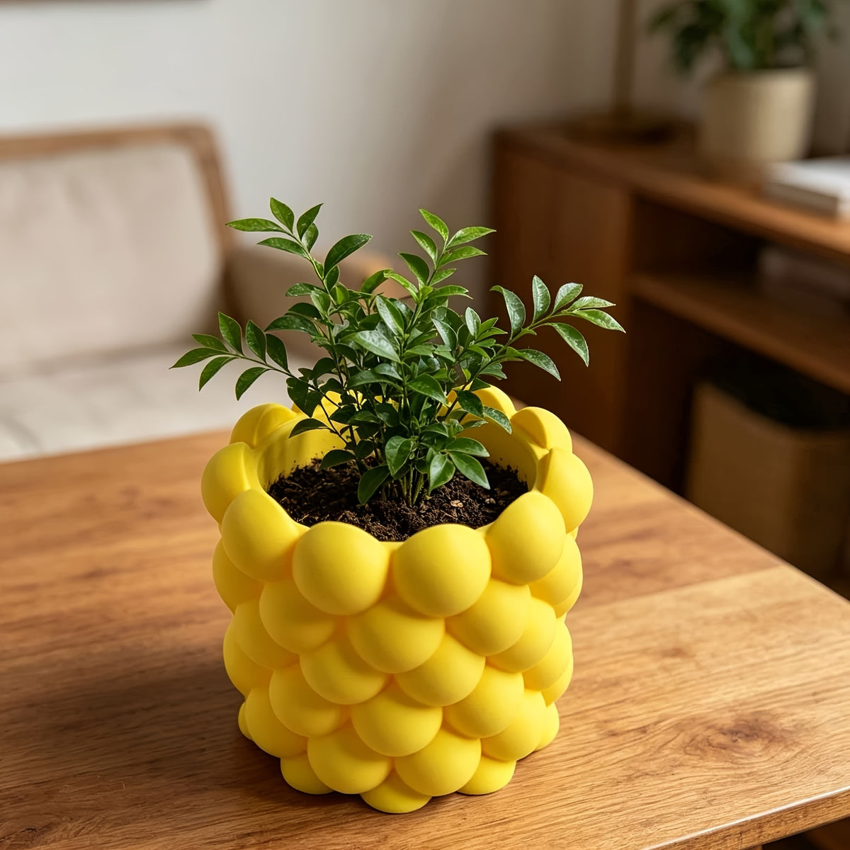 Cache-pot design à bulles jaune vif Ø 13 cm pour le bureau