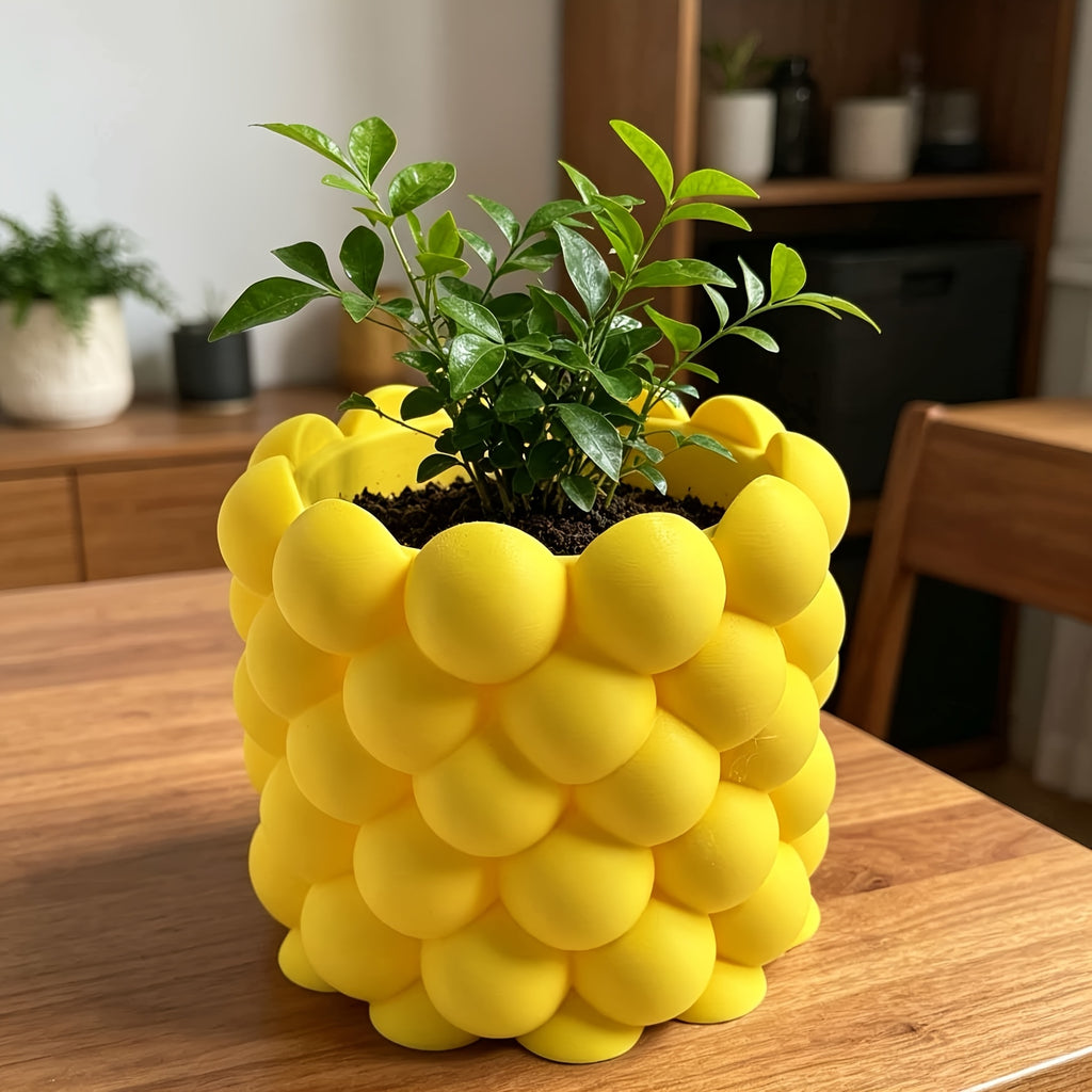 Cache-pot design à bulles jaune vif Ø 13 cm pour le bureau