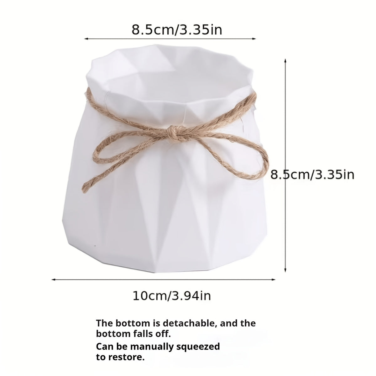 Cache-pot design à facettes Ø 10 cm noué de jute naturel