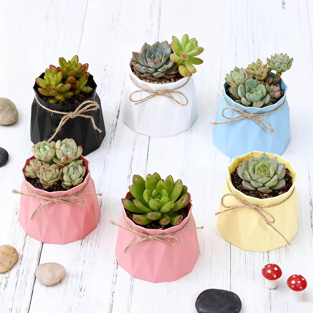 Cache-pot design à facettes Ø 10 cm noué de jute naturel
