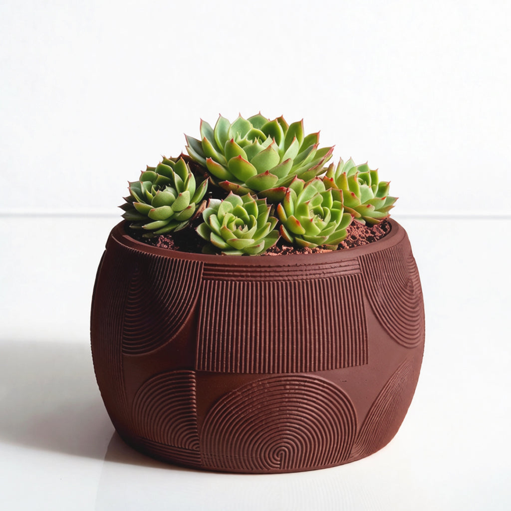 Cache-pot design à motif géométrique gravé, 7 coloris mats