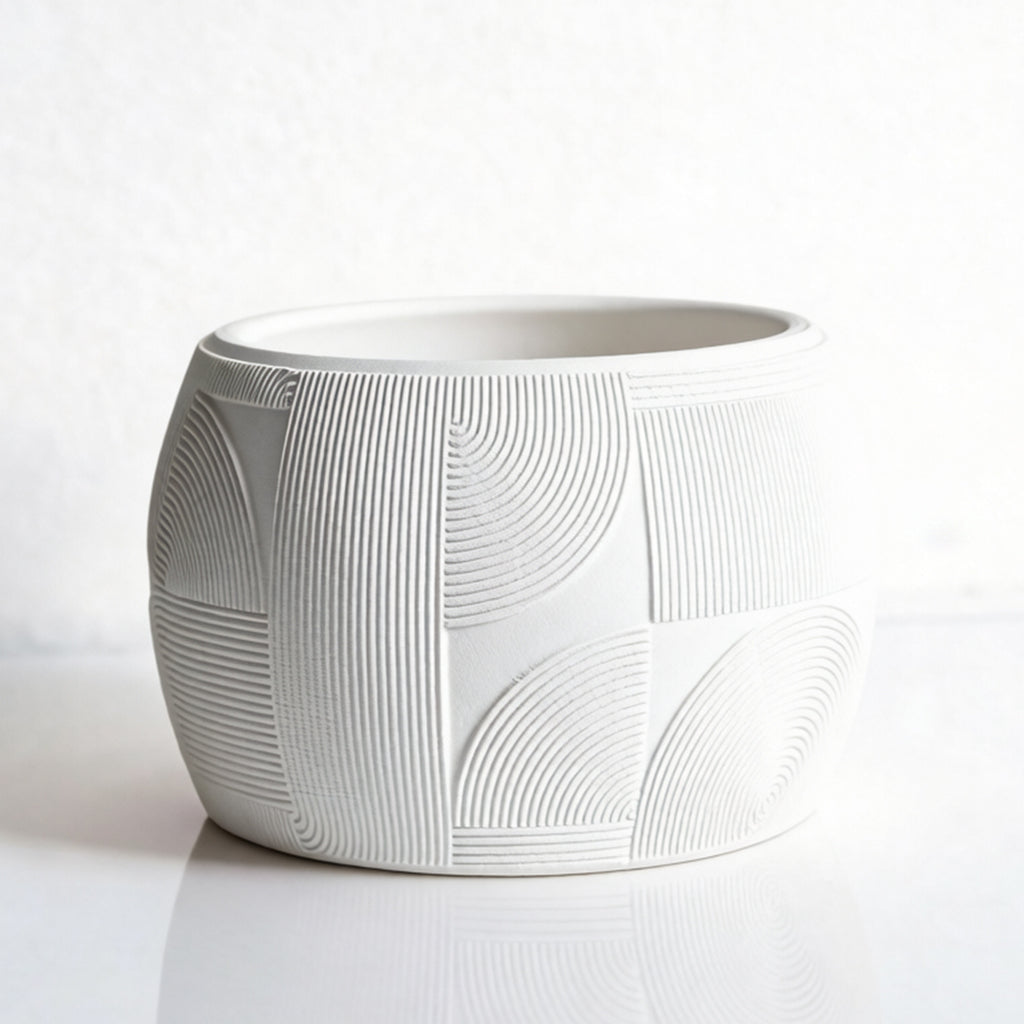 Cache-pot design à motif géométrique gravé, 7 coloris mats