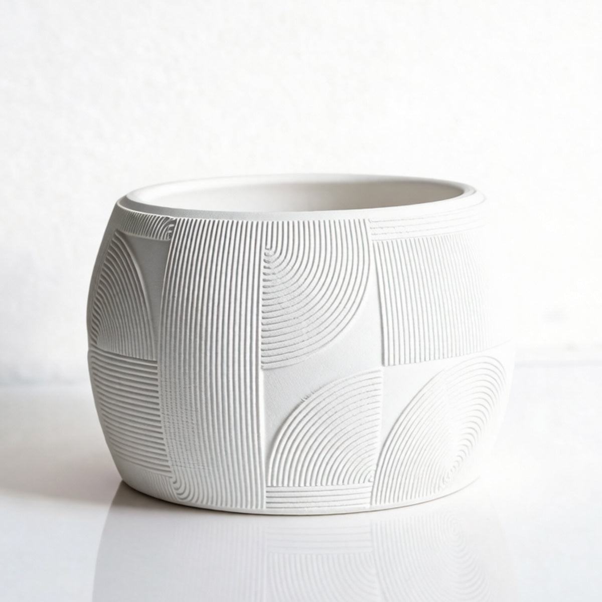 Cache-pot design à motif géométrique gravé, 7 coloris mats