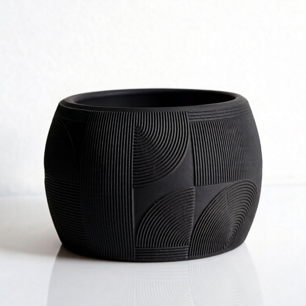 Cache-pot design à motif géométrique gravé, 7 coloris mats
