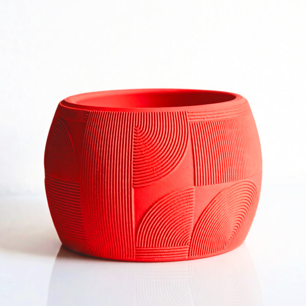 Cache-pot design à motif géométrique gravé, 7 coloris mats