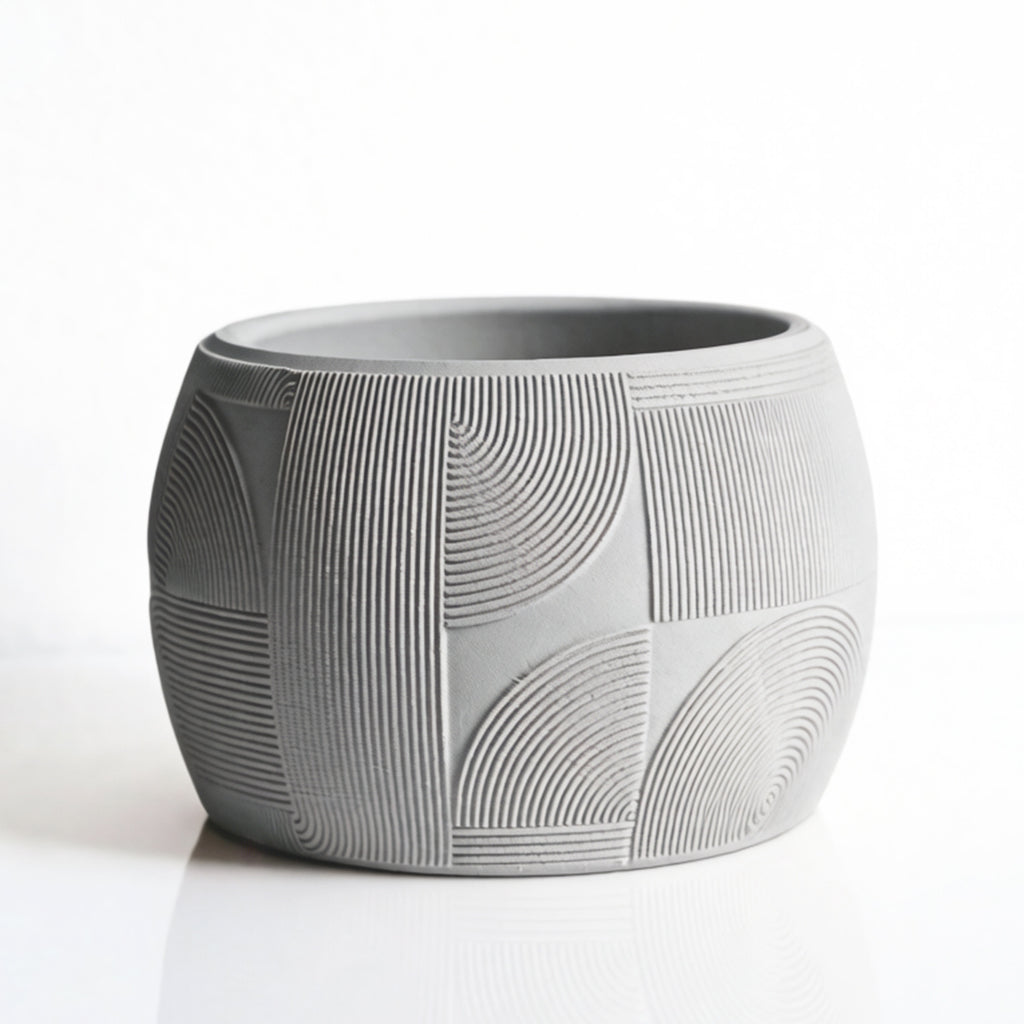Cache-pot design à motif géométrique gravé, 7 coloris mats