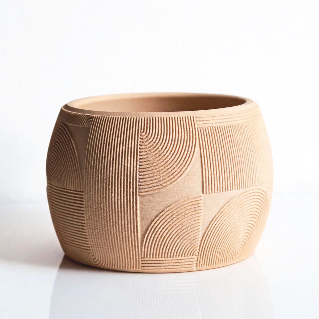 Cache-pot design à motif géométrique gravé, 7 coloris mats