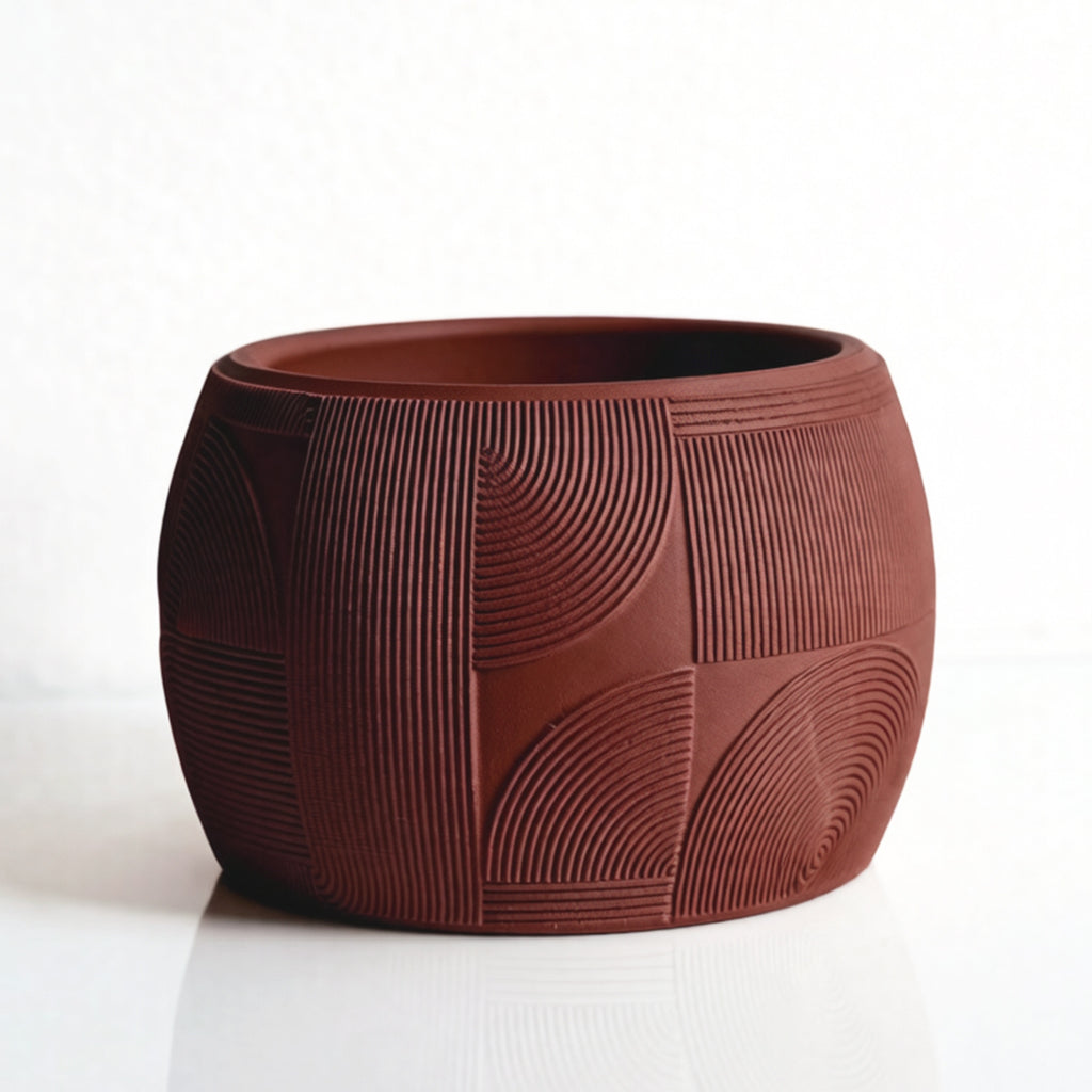 Cache-pot design à motif géométrique gravé, 7 coloris mats