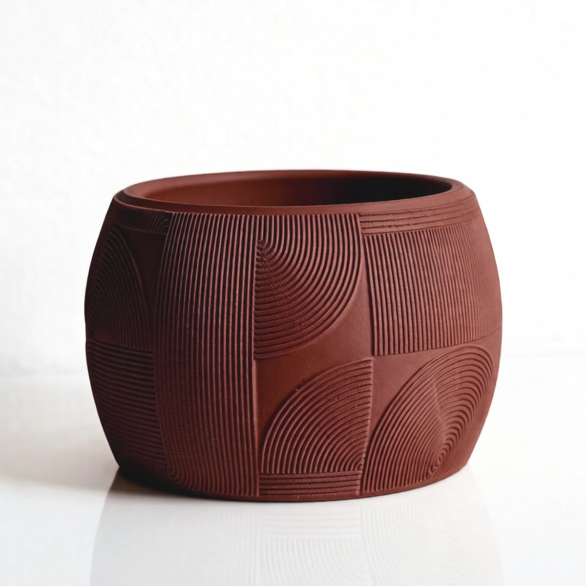Cache-pot design à motif géométrique gravé, 7 coloris mats