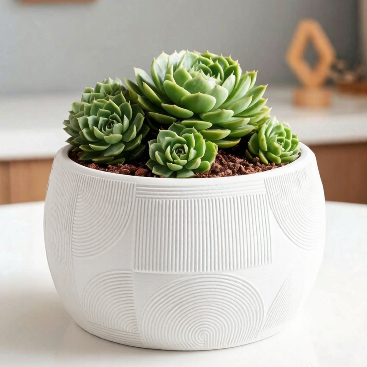 Cache-pot design à motif géométrique gravé, 7 coloris mats