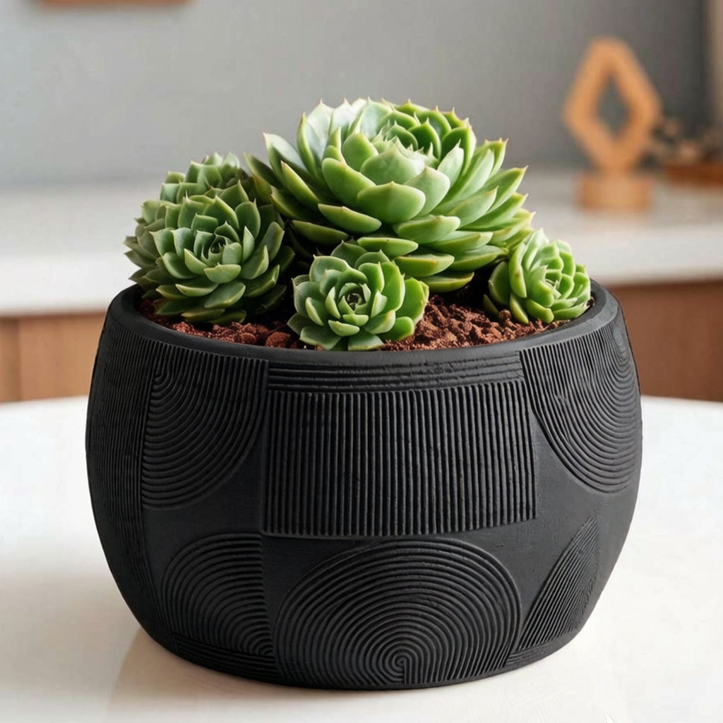 Cache-pot design à motif géométrique gravé, 7 coloris mats