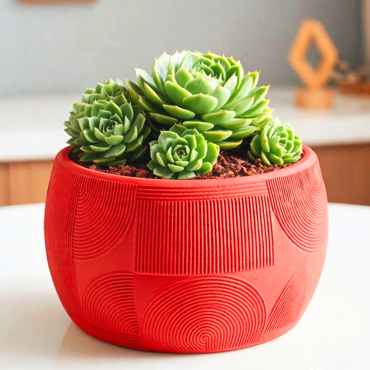 Cache-pot design à motif géométrique gravé, 7 coloris mats