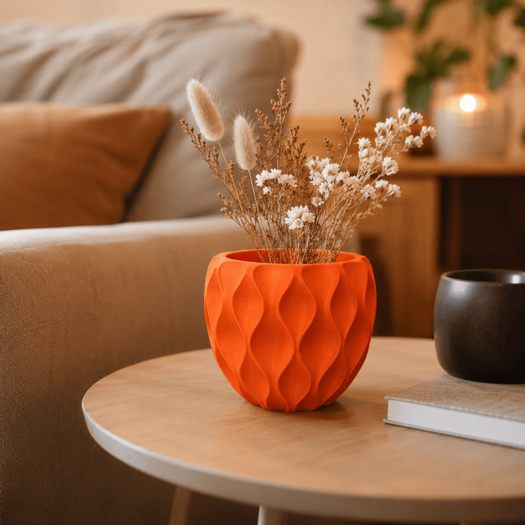 Cache-pot design orange à motif ondulé Ø 9 cm pour bureau