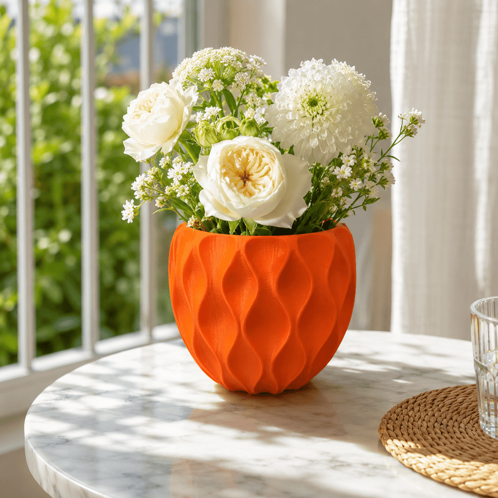 Cache-pot design orange à motif ondulé Ø 9 cm pour bureau