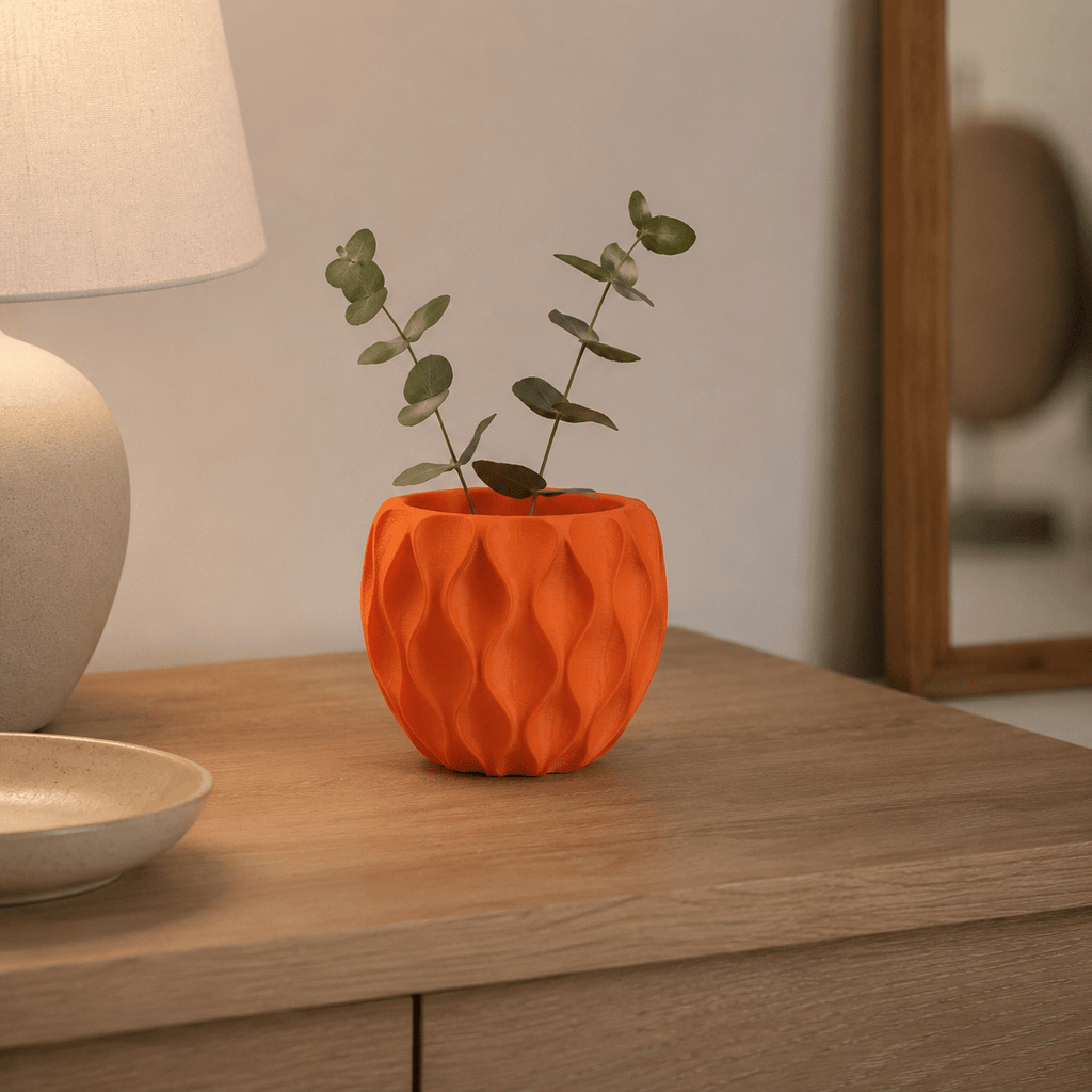 Cache-pot design orange à motif ondulé Ø 9 cm pour bureau